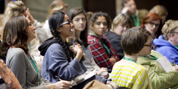 2019DTC-Q&A A group of people sat down asking questions at the Drama Teacher Conference