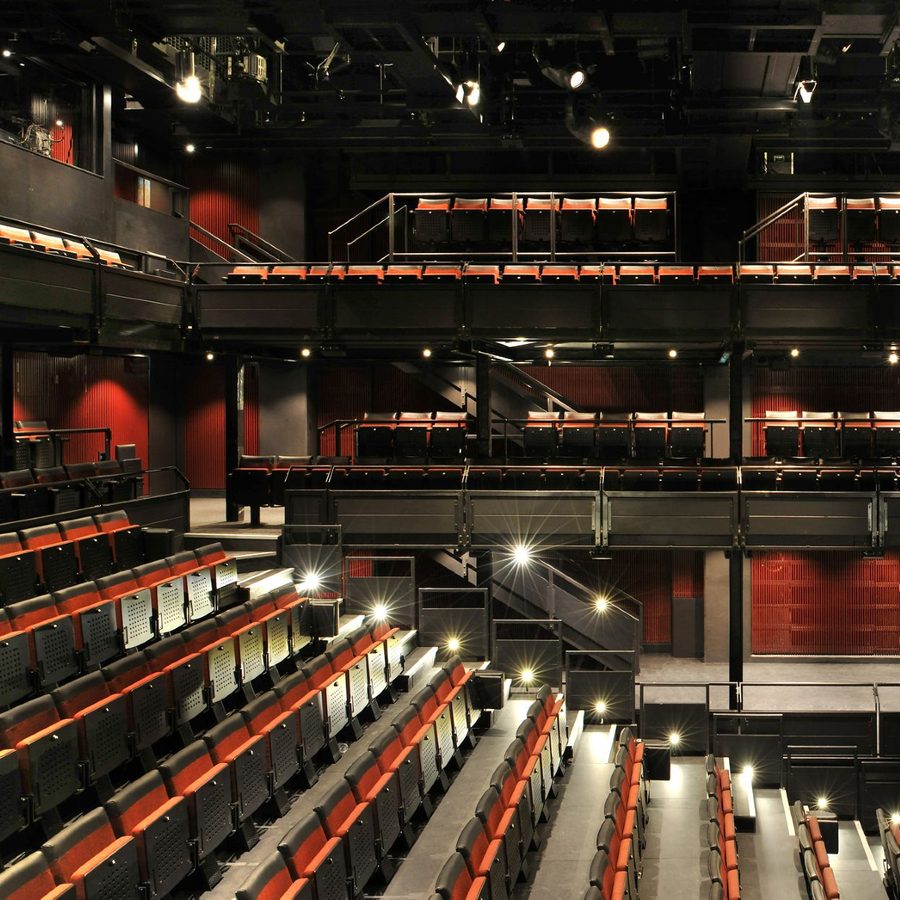 Dorfman-Theatre-steep-rake-high-side-view-large-card-photo-Philip-Vile Dorfman Theatre seating as viewed from the right side circle, in steep rake configuration