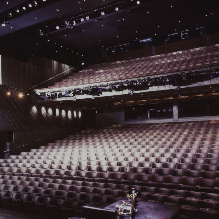 The Lyttelton theatre auditorium , from the left side stage.